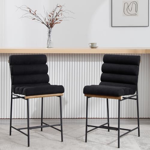 Modern Black Linen Counter Stools Set of 2, 25 Seat Height