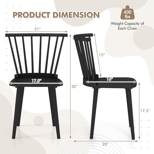 Set of 2 Wooden Windsor Dining Chairs for American Country Kitchen
