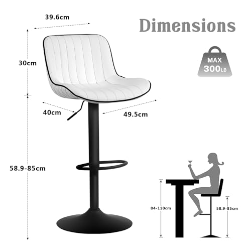 Modern White Bar Stools Set of 2 for Kitchen Island with Backs