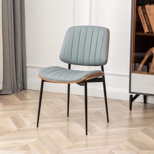 Set of 2 Mid Century Modern Blue Faux Leather Dining Chairs