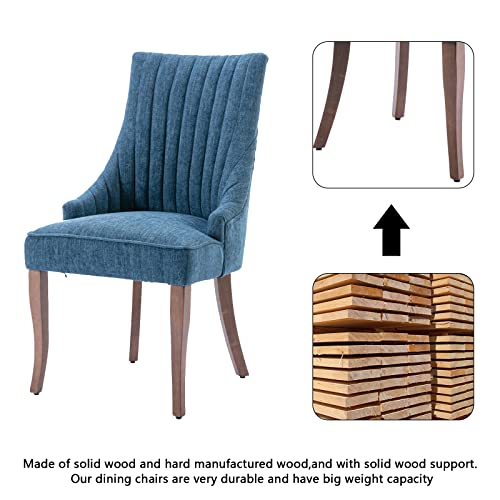2 Blue Linen Dining Chairs for Kitchen and Dining Room