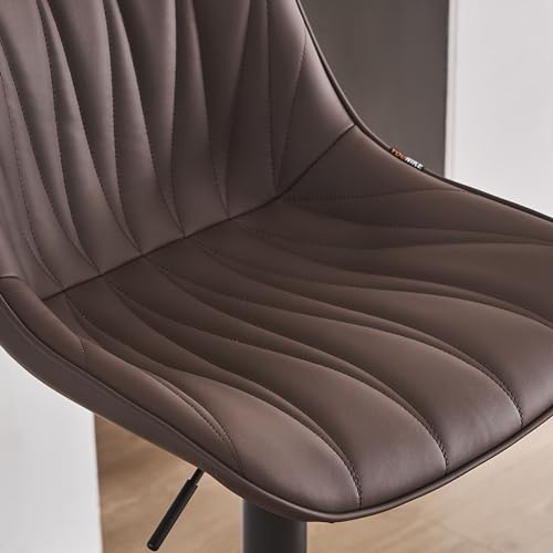 YOUNIKE Modern Bar Stool Set of 2 with Back Adjustable Height Swivel Leather Padded Chairs