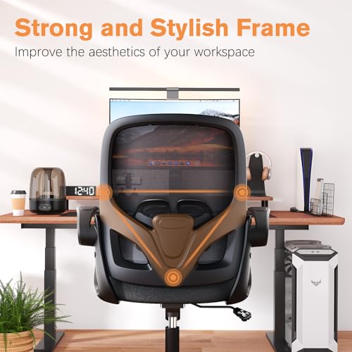 Ergonomic Desk Chair with Lumbar Support and Flip-Up Arms (Black)