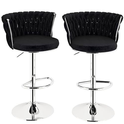 Black Velvet Swivel Bar Stools for Kitchen Island, Set of 2