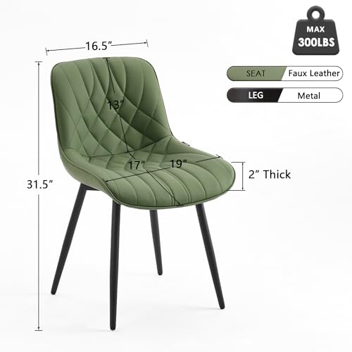Modern Kitchen Dining Chairs Set of 2 in Olive Faux Leather
