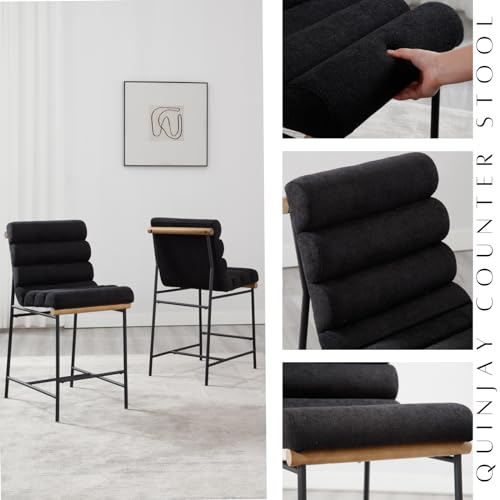 Modern Black Linen Counter Stools Set of 2, 25 Seat Height
