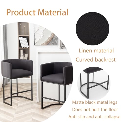 Modern Black Upholstered Bar Stools Set of 2 for Kitchen Island, Pub, Club
