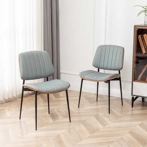 Mid Century Modern Dining Chairs Set of 2 with Faux Leather Upholstered Seat