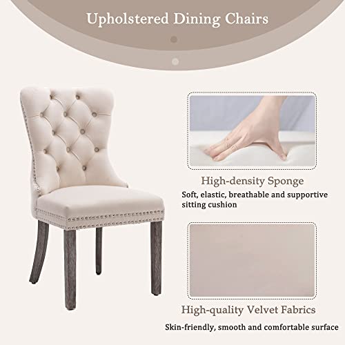 Set of 4 Velvet Dining Chairs with High-End Upholstery for Kitchen - Beige