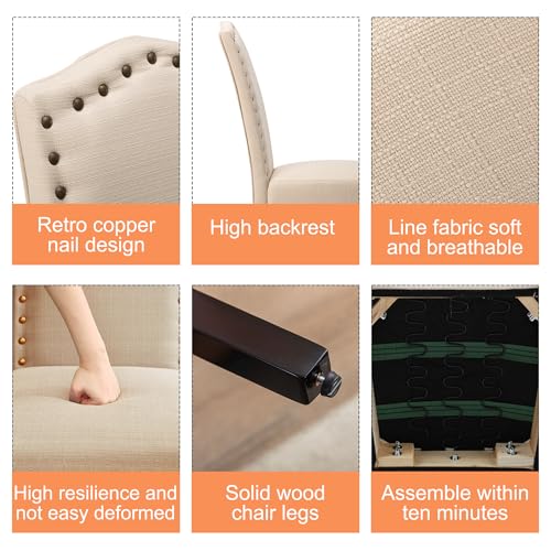 Set of 2 Upholstered Dining Chairs with Nailhead Trim