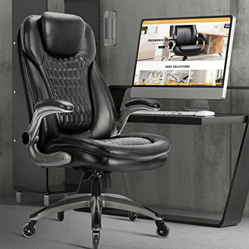 High Back Leather Office Chair with Ergonomic Design and Upgraded Caster - Black (For Executives)