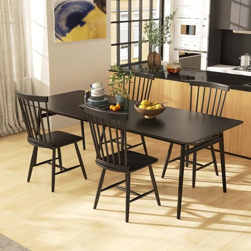 Country Wooden Slat Back Dining Room Chairs Set of 2 - Max Load 400 Lbs - Black
