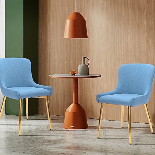 Mid-Century Modern Upholstered Dining Chairs with Metal Legs, Set of 2, Blue