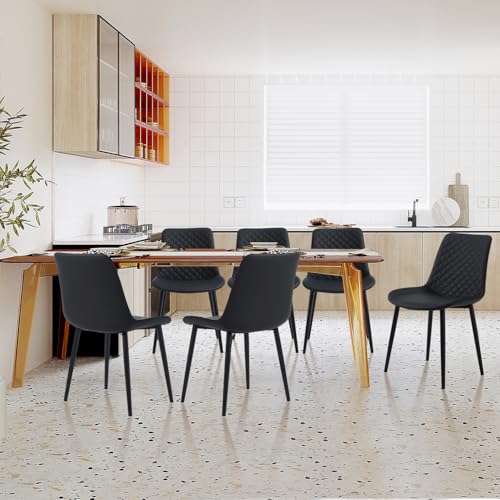 Set of 6 Mid Century Modern Black Dining Chairs with Metal Legs