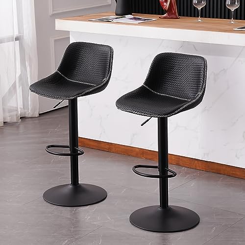 Modern Faux Leather Swivel Bar Stools - Kitchen Island Set of 2