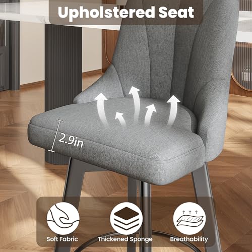Fabric Upholstered Swivel Bar Stools Set of 2 for Kitchen Island - Dark Gray