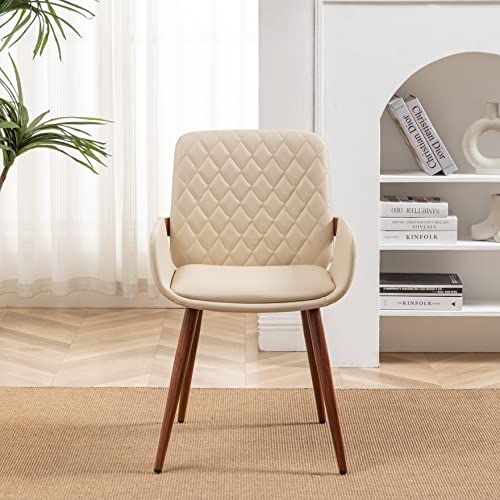 Mid Century Modern Dining Chairs Set of 2 - Cream White Color