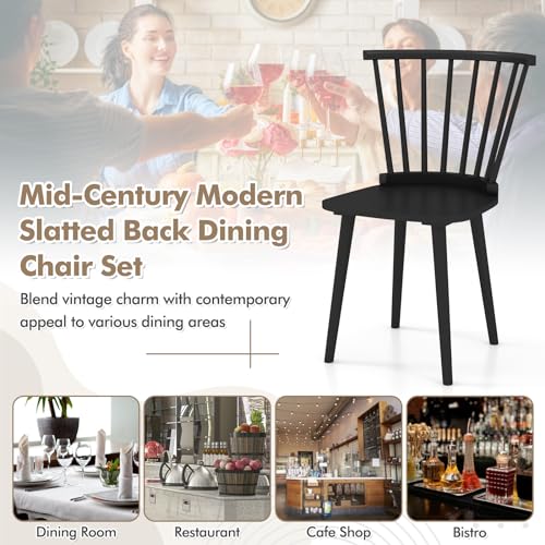 2 Black Wood Dining Chairs in Farmhouse Style for American Country Kitchen