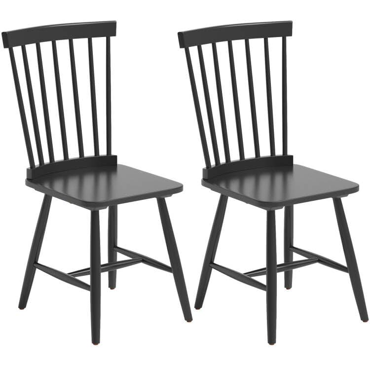 Country Wooden Slat Back Dining Room Chairs Set of 2 - Max Load 400 Lbs - Black