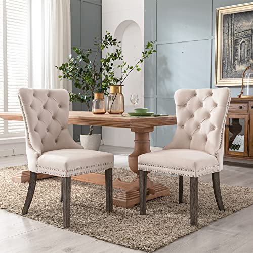Set of 4 Velvet Dining Chairs with High-End Upholstery for Kitchen - Beige