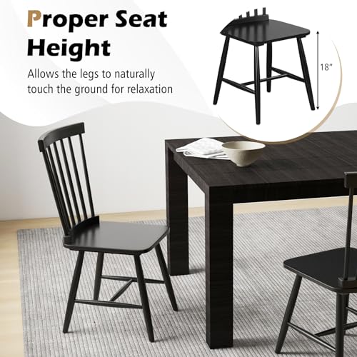 Country Wooden Slat Back Dining Room Chairs Set of 2 - Max Load 400 Lbs - Black