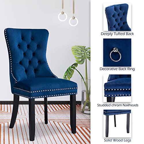 Tall Back Modern Velvet Dining Chair Set of 2, Blue