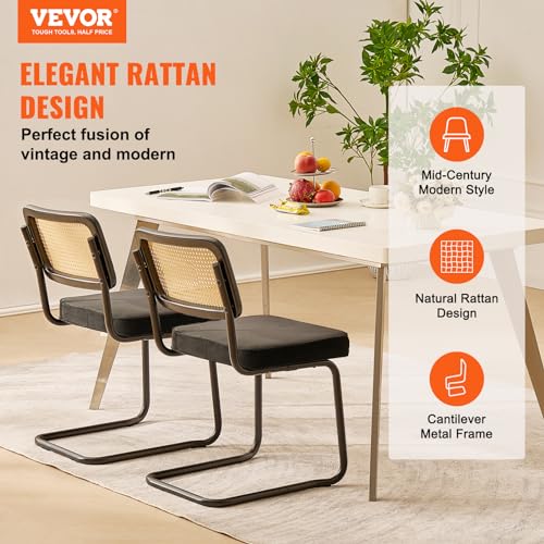 Mid Century Modern Rattan Dining Chairs Set of 2 for Living Room and Bedroom