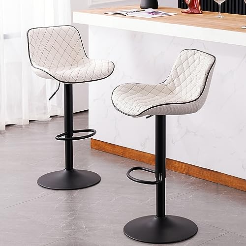 Modern White Faux Leather Barstools for Kitchen Island Counter Set of 2