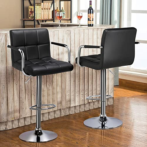 Modern Kitchen Bar Stools Set of 2 with Armrest and Back - Black