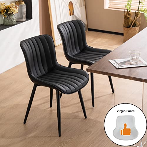 Black Upholstered Dining Chairs Set of 2 - Mid Century Modern Design