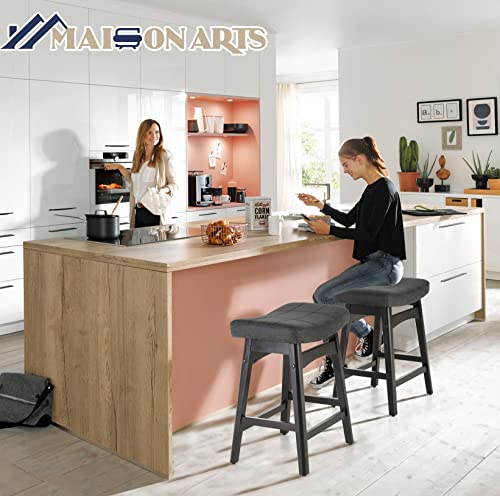 Black Counter Height Bar Stools Set of 2 for Kitchen Counter - Farmhouse Style with Solid Wood Legs and Faux Leather Seats - 24in Height