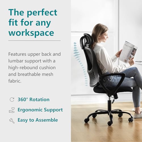 Ergonomic High-Back Desk Chair with Adjustable Headrest and Lumbar Support for Home Office or Gaming