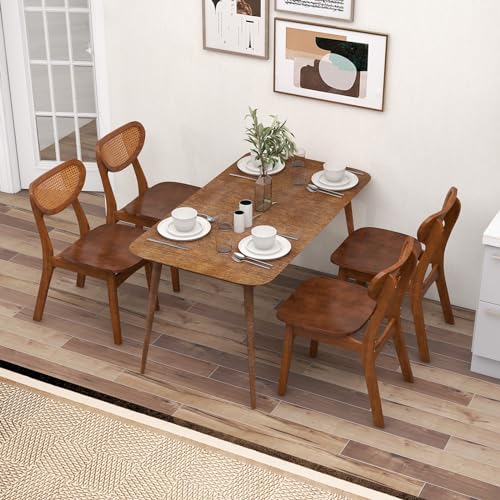 Set of 4 Wooden Dining Chairs with Cane Backrest and Rubber Wood Legs, Farmhouse Style for Restaurant - 265 lbs Max Load