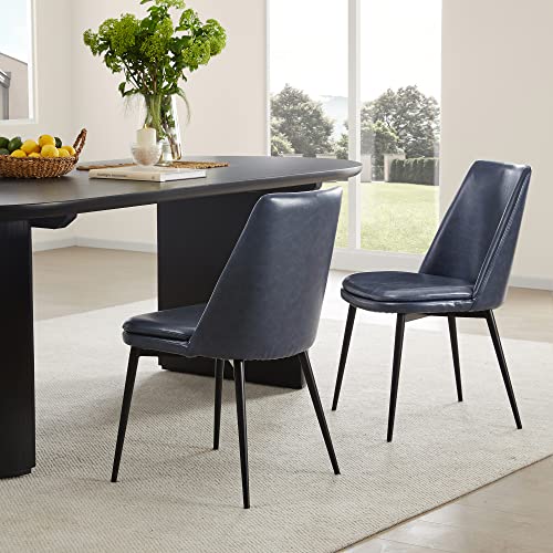 Elegant Blue Metal Leg Dining Chairs, Set of 2