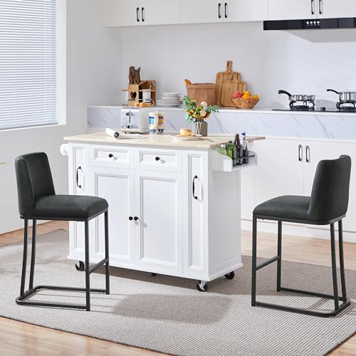 Modern Leather Bar Stools Set of 2 - 24'' Counter Height Chairs for Kitchen Counter
