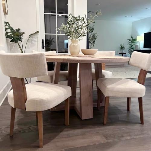 Set of 4 Farmhouse Linen Dining Chairs with Curved Backrest and Hardwood Frame