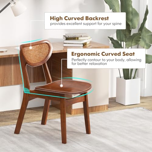 Set of 4 Wooden Dining Chairs with Cane Backrest and Rubber Wood Legs, Farmhouse Style for Restaurant - 265 lbs Max Load
