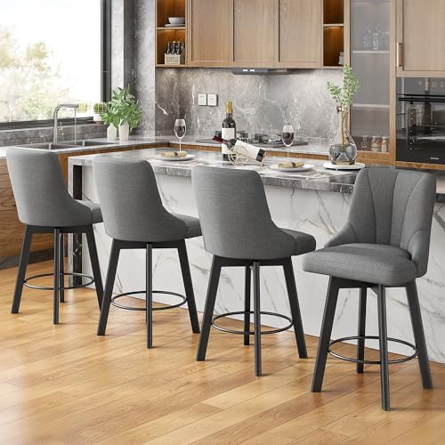Fabric Upholstered Swivel Bar Stools Set of 2 for Kitchen Island - Dark Gray