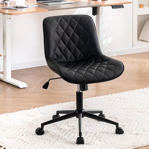Armless Desk Chair for Home Office with Wheels and Swivel