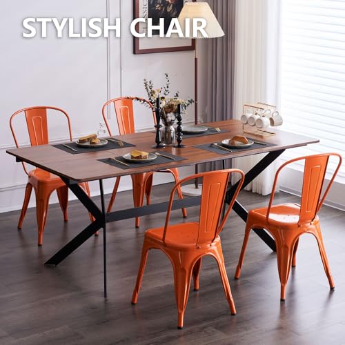 Metal Orange Dining Chair Set, Indoor/Outdoor, Stackable, 18 Inch, Set of 4