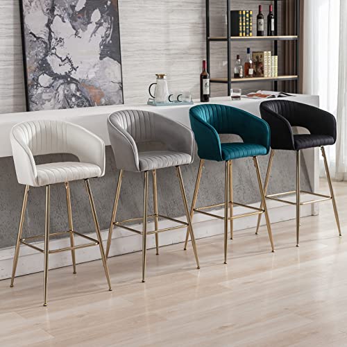 Simplified title: Set of 2 Black Velvet Bar Stools with Gold Upholstery, Modern Kitchen Island Chairs