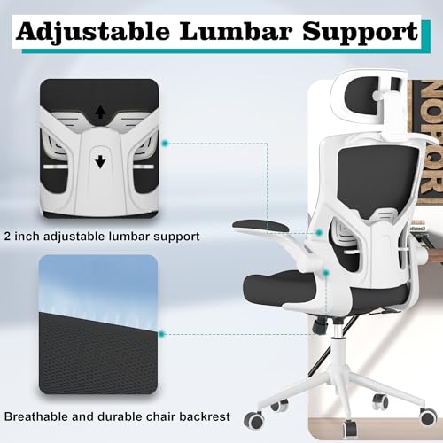 Ergonomic High Back Office Chair with Adjustable Support (White & Black)