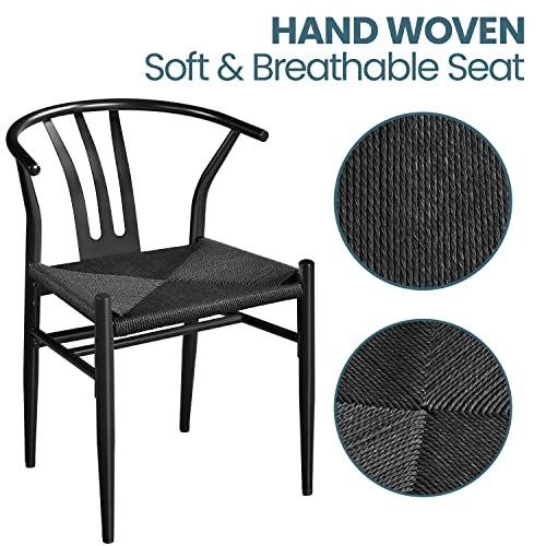 Mid-Century Black Rattan Dining Chairs Set of 4 for Kitchen and Living Room