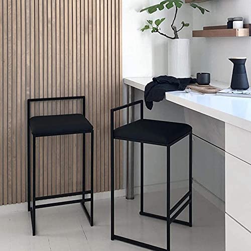 Set of 3 Velvet Upholstered Bar Stools with Backrest & Footrest - Ideal for Kitchen, Breakfast, Pub or Home Counter (26 Height, Black)