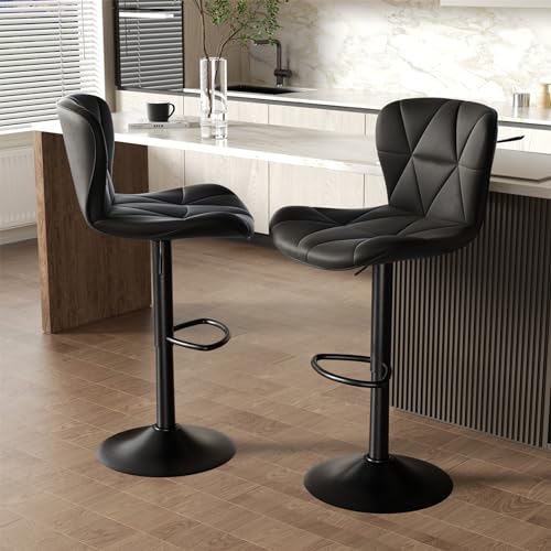 Modern Faux Leather Swivel Bar Stools Set of 2, Black Back Kitchen Island - Black