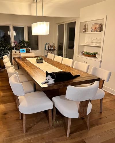 Set of 4 Farmhouse Linen Dining Chairs with Curved Backrest and Hardwood Frame