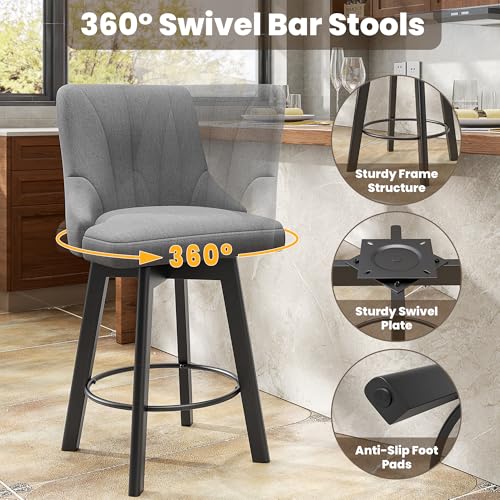 Fabric Upholstered Swivel Bar Stools Set of 2 for Kitchen Island - Dark Gray