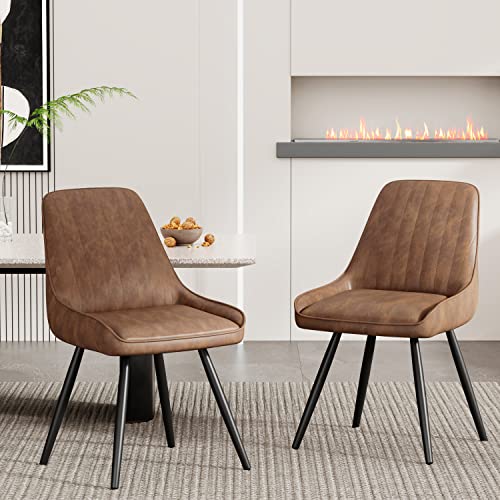 Set of 2 Modern Brown Dining Chairs for Kitchen and Living Room