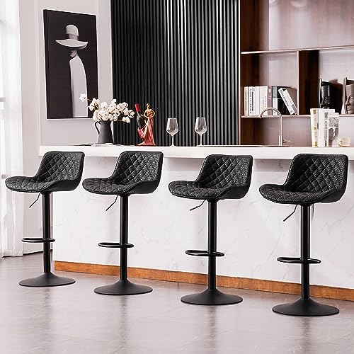 MB SUNFLOWERPROPERTY Set of 2 Adjustable White Swivel Bar Stools with Back
