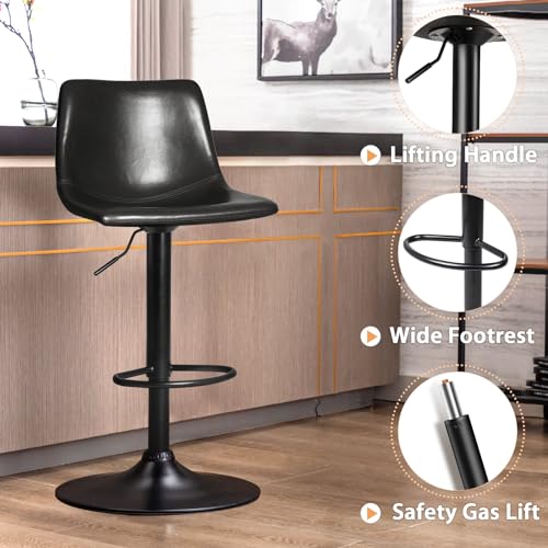 Modern Black Swivel Bar Stools for Kitchen Island (Set of 2)